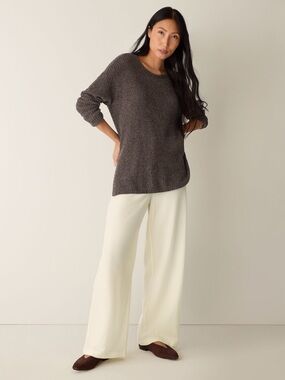 Eileen Fisher Chenille Blend Boxy Fit Basic Length Soft Pullover Sweater Medium